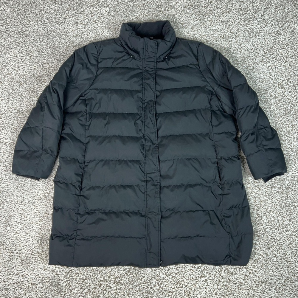 Lands End Coat Womens 2X Plus Black Down Puffer Midlength Insulated Zip Winter